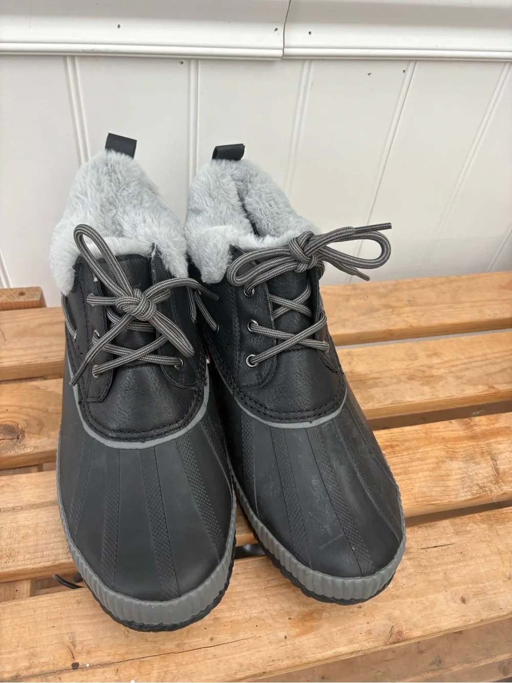 JSport by Jambu Black Winter Duck Boots with Gray Faux-Fur Collar